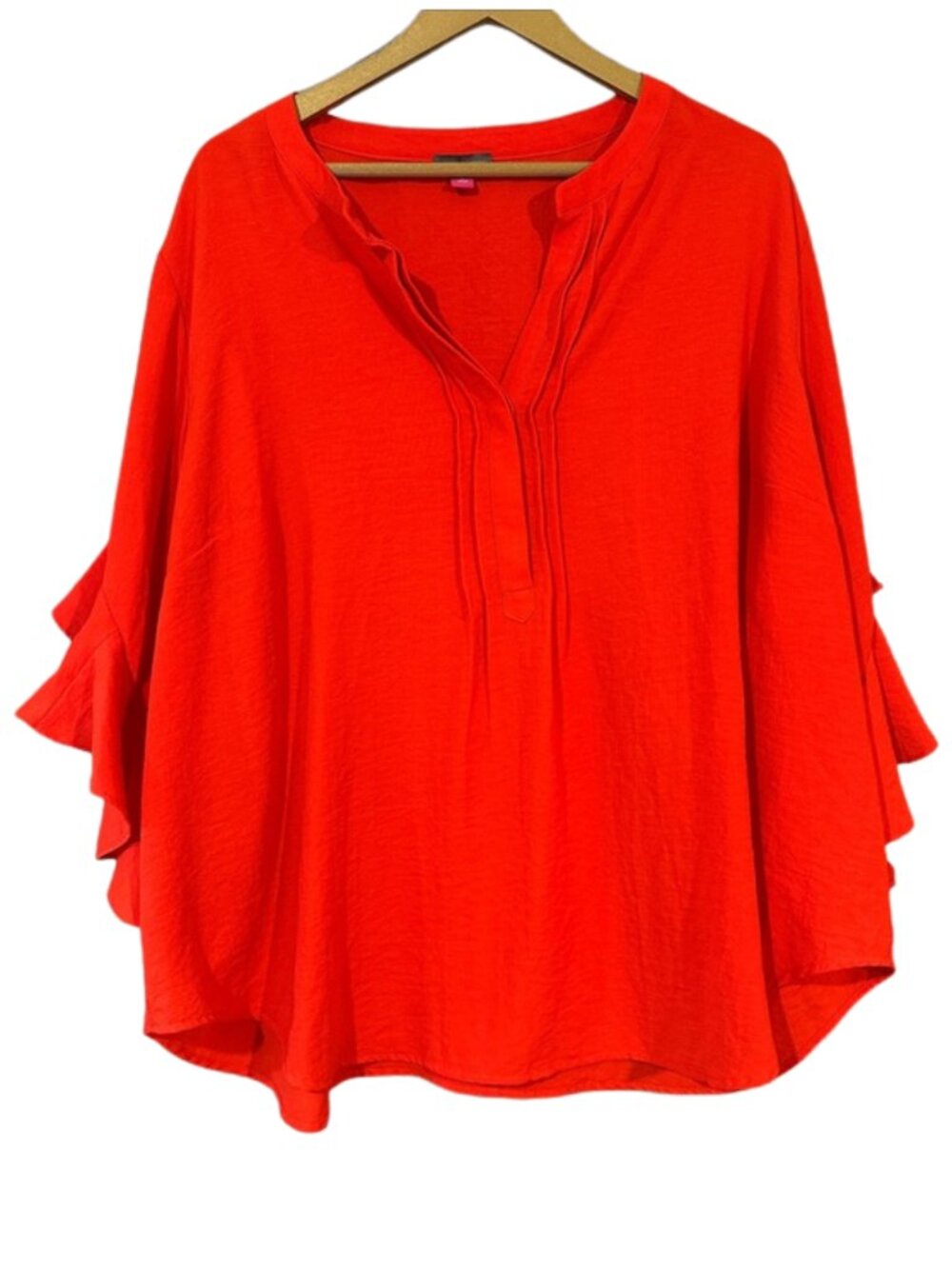 Vince Camuto Red Ruffle Sleeve Tunic Blouse Womens 3XL Plus Size